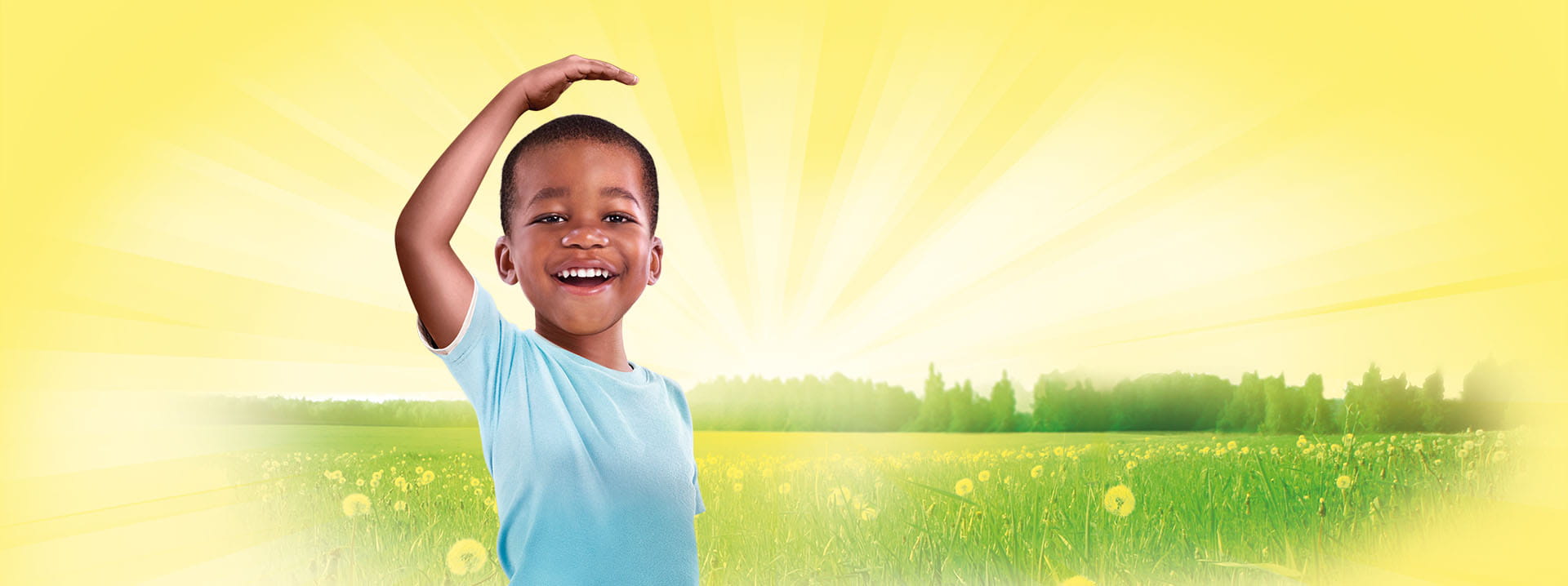 Smiling boy in a sunny field