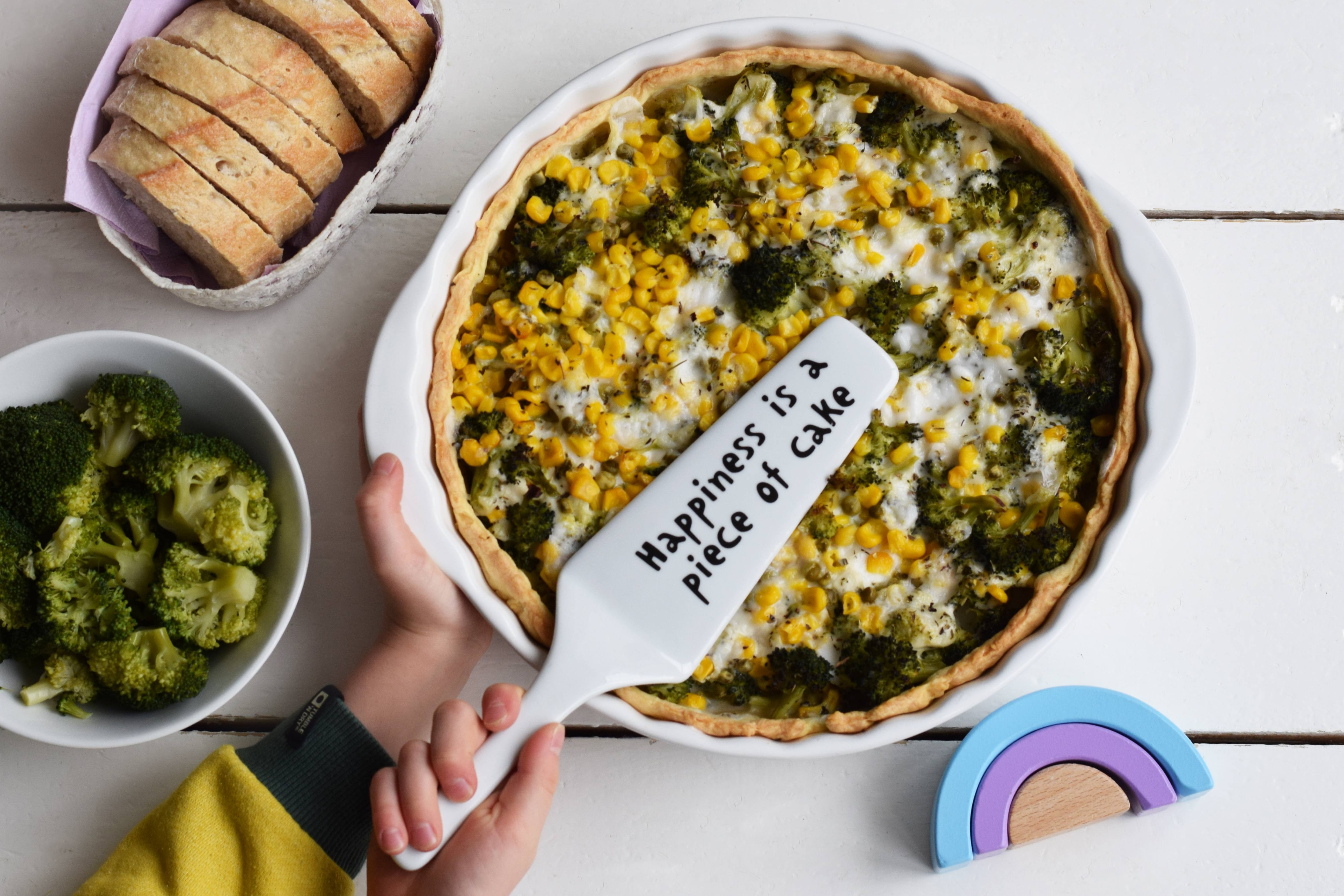 recipe image Hartige taart met broccoli, mais en doperwtjes