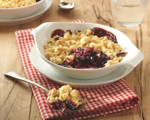 recipe image Blauwe bessen-honingcrumble met appel