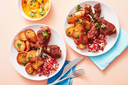 recipe image Gebakken aardappels met gekruide kippenpootjes