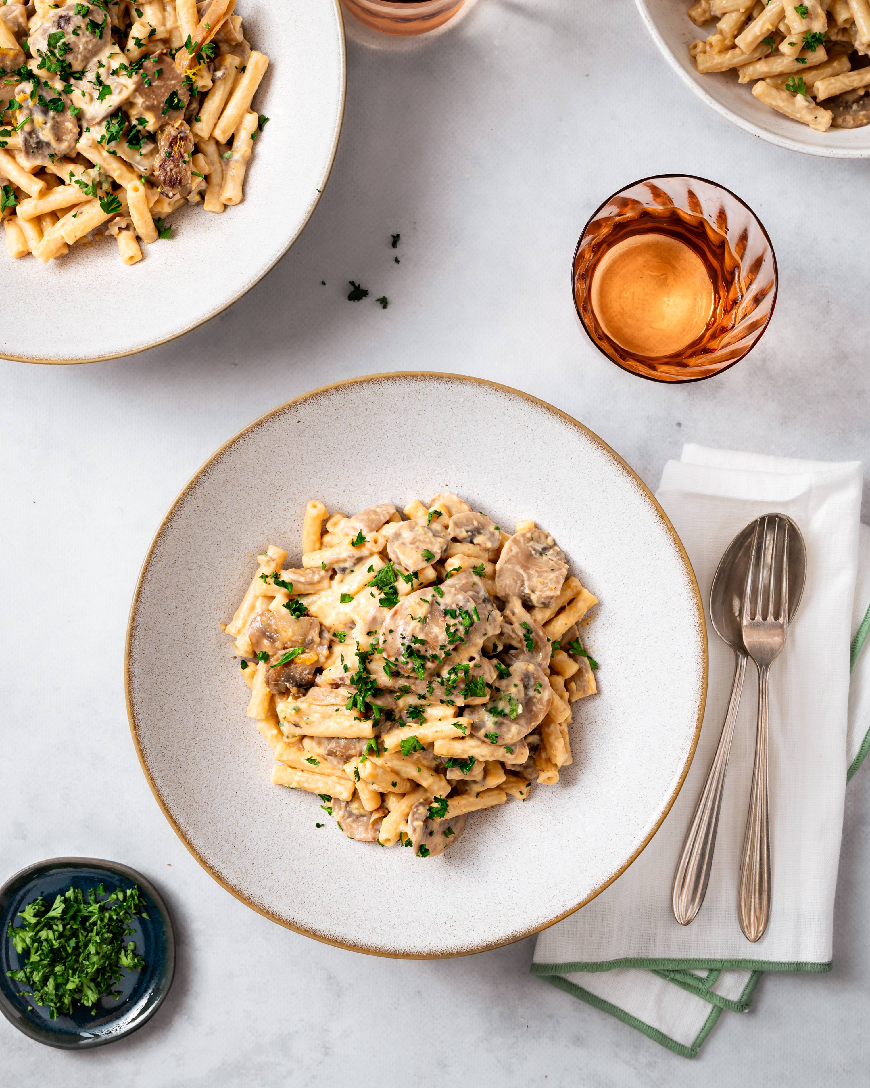 recipe image Romige Paddenstoelen Stroganoff met pasta