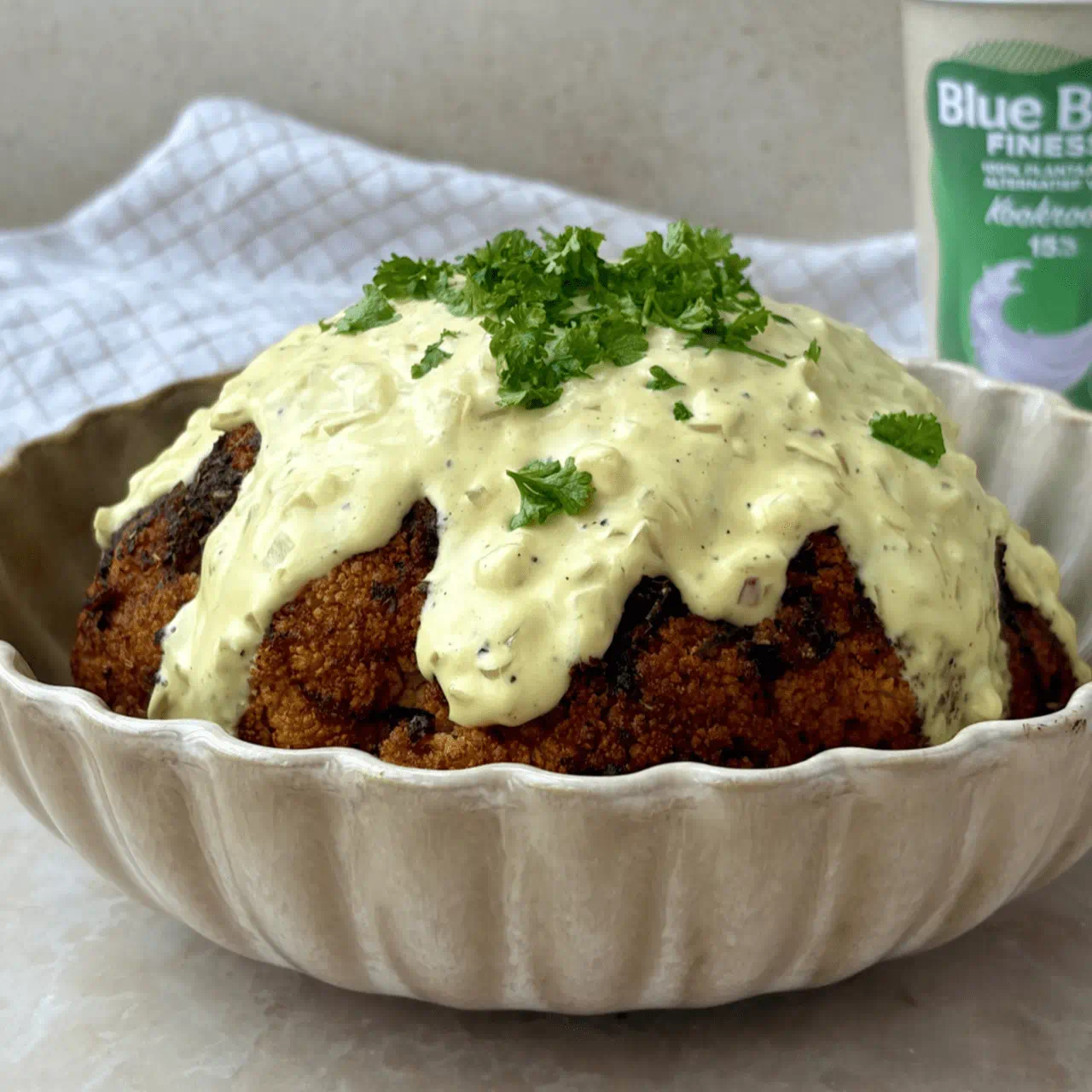 recipe image Geroosterde bloemkool met romige mosterdsaus