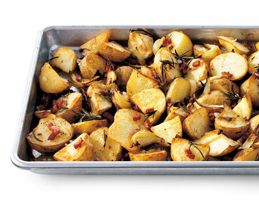 recipe image Geroosterde aardappelen met ui, spek en rozemarijn
